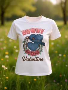 T-shirt da donna Howdy Valentine a maniche corte, girocollo, casual, con stampa, primavera estate, in tessuto jersey traspirante - Product Image 2