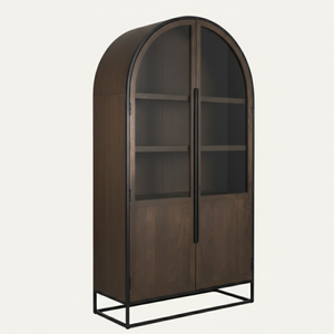 ตู้โค้งไม้เนื้อแข็งหรูหรา Aurelius สไตล์มิดเซ็นจูรี่ พร้อมกระจกสำหรับจัดเก็บของ ใช้ในห้องนั่งเล่น บาร์ในบ้าน ห้องเก็บไวน์ ดีไซน์เฟอร์นิเจอร์โบราณ - Product Image 1