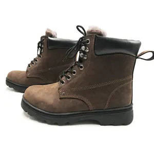 high quality nubuck leather work boots for engineer outdoor casual hiking safety boots with fur in winter
