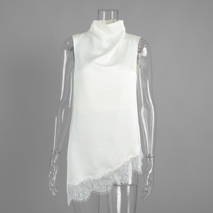 Top <span class=keywords><strong>de</strong></span> satén con cuello alto y ribete <span class=keywords><strong>de</strong></span> <span class=keywords><strong>encaje</strong></span> para mujer, blusa sin mangas con dobladillo irregular, novedad <span class=keywords><strong>de</strong></span> verano 2026, tops <span class=keywords><strong>de</strong></span> calle para mujer - Product Image 6