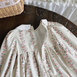 2025 estilo outono roupas infantis saia impressão francesa menina vestido doce floral manga longa algodão smocking vestido - Product Image 3