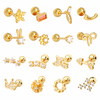 Anting-anting tindik tulang rawan Tragus Helix perak murni 925 anting-anting perhiasan halus berlapis emas anting-anting kancing zirkon kubik
