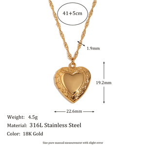 Collana con medaglione a cuore in acciaio inossidabile con colori oro e argento eleganti disegni delicati per le donne gioielli di moda per tutti i giorni - Product Image 6