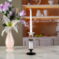 Porte-bougie en cristal avec coupelle en forme de pétale, colonne en verre argenté, col en boule de verre, base ronde noire, bougeoir moderne pour la décoration de la maison et de la table