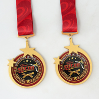 Médaille en verre cristal en forme d'étoile avec impression couleur intégrale et décoration étoile or, argent, bronze MH-T370