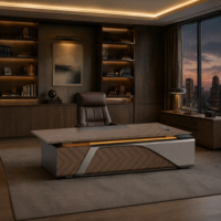 Escritorio Ejecutivo Moderno con Carga Inalámbrica Inteligente, Textura 3D, Mesa de Lujo para Jefes, Muebles con Pintura Taiho de Grado E1