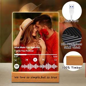 Placa Musical Personalizada con Foto de <span class=keywords><strong>Spotify</strong></span>, Placa Acrílica Personalizada con Base de Madera, Regalo Romántico para Parejas y Familia - Product Image 1