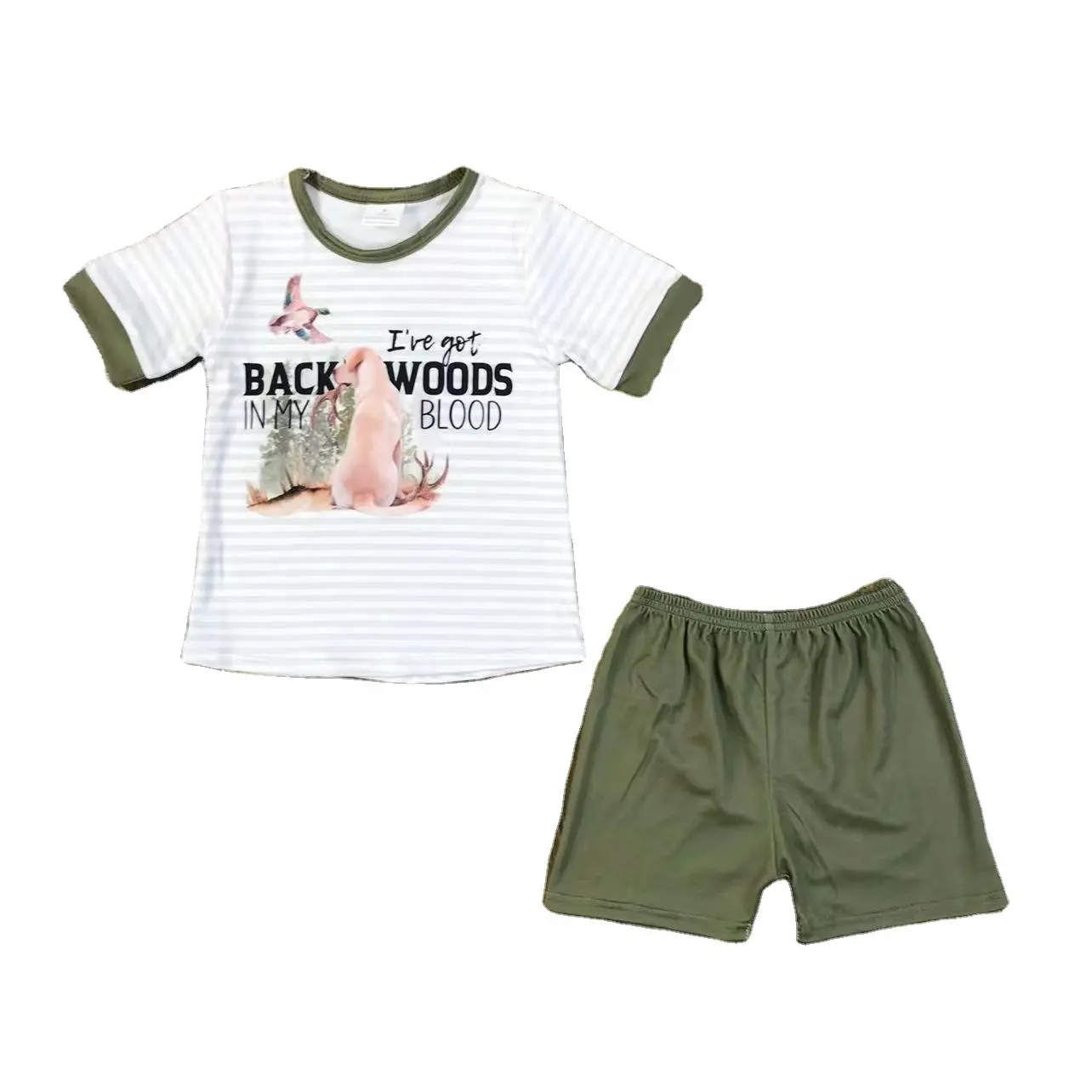Boutique de moda Trajes cómodos para niños Ropa espalda bosque Patrón de perro Soporte al por mayor o personalizado