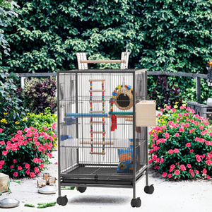 Gabbia per Uccelli di Lusso Interattiva in Ferro Battuto con Supporto Rotante e Vassoio in Plastica, Design Solido per Pappagalli - Product Image 3