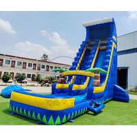 Toboggan aquatique gonflable commercial en PVC avec souffleur, château gonflable extérieur combiné, motif palmier tropical, vente en gros