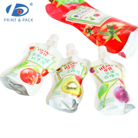Herbruikbare, voedselveilige staande pouch met tuit voor het verpakken van puree tomatensaus, plastic knijpzak met tuit