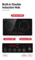 Appareil standard du marché américain cuisinière à induction encastrée, 2 brûleurs à induction, 110-120V, 1800W, conception horizontale.