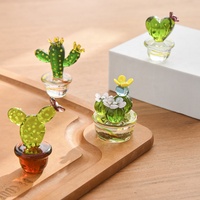 Décoration mignonne en verre soufflé à la main en forme de cactus, ensemble de figurines miniatures de plantes succulentes en pot pour cadeau, jardin féerique et collection