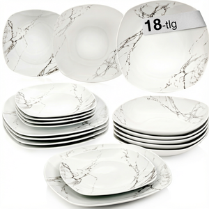 Marble Pattern Ceramic Dinnerware Set Square <b>Porcelain</b> <b>Plate</b> Bowl Salad Dish Set for Home Dining - Product Image 1