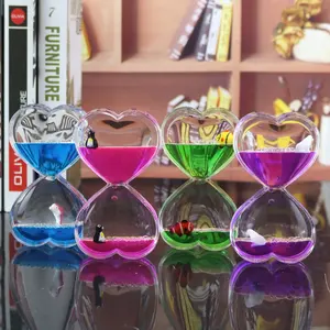 Colorful Heart Shape Liquid Timer Aqua Hourglass Sensory Play Toys Liquid Bubbler Motion Timer with Cute 3D Floaters