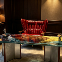 Table basse en résine époxy effet vague océanique avec pieds décoratifs en aluminium et cuir véritable, table centrale artistique pour bureau, salon, maison