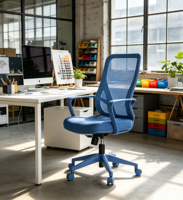 Chaise de bureau ergonomique moderne à dossier mi-haut en maille, pivotante, avec accoudoirs fixes, hauteur réglable, tissu respirant et base en acier pour usage professionnel