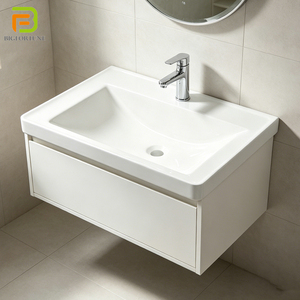 Vasque de salle de bain rectangulaire en céramique intégrée OEM ODM, en porcelaine blanche, pour projets hôteliers et d'appartements - Product Image 1