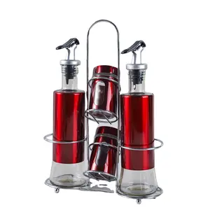 Wholesale Outsourcing Iron Sheet Seasoning Jar Oil Bottle With Iron Rack Set Red