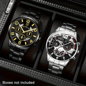 Set di 2 Orologi di Lusso da Uomo, Moda Business, in Acciaio Inossidabile con Data, Analogici al Quarzo, Idea Regalo - Product Image 3