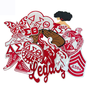 DELTA Conjunto bordado Parche Redz 1913 Delta Girl Texas State J13 Delta <span class=keywords><strong>Sigma</strong></span> Theta Símbolo de hermandad Parche de sarga de hierro Color rojo - Product Image 1