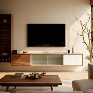 Meuble TV bas minimaliste Balom, console multimédia en bois, design simple et long, adapté à la chambre à coucher et au salon - Product Image 6