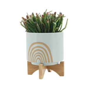 Fioriere in ceramica ad arco con supporto in legno per decorazioni domestiche, vasi per fiori per soggiorno, ingresso, patio e giardino, fioriera rialzata - Product Image 3