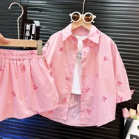 Ancorelala Primavera Verano 2026 Nuevo Estilo Conjunto de Dos Piezas para Niñas con Camisa de Manga Larga y Falda con Estampado de Lazo, Conjunto Casual a la Moda