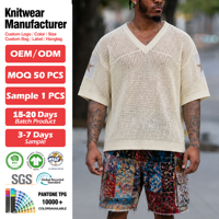 Strickwarenhersteller Maßgeschneidertes Logo V-Ausschnitt Kurzarm Ausgehöhltes Häkel-T-Shirt Strickpullover Fußball-Basketball-Trikots