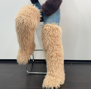 נשים באיכות גבוהה שטוח עקב על הברך מטושטשת פרווה פרווה שלג bootsy bootsofsoft ברך ירך גבוה הבוהן mongolian פרווה מגפיים פרווה - Product Image 2