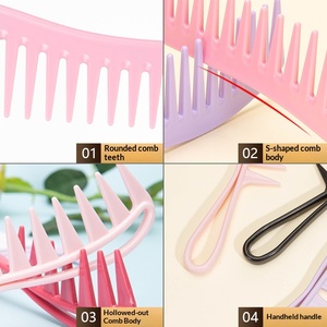 Peigne à dents larges très populaire pour <span class=keywords><strong>cheveux</strong></span> bouclés – Style vintage pour hommes, <span class=keywords><strong>coupe</strong></span> au dos <span class=keywords><strong>de</strong></span> la tête, manche en plastique, texture pour coiffure huilée - Product Image 4