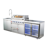 304 acier inoxydable usage domestique jardin extérieur armoires de cuisine ensemble complet île gaz intégré barbecue gril noir acier cuisine extérieure