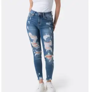 Factory direct custom high-end women's jeans Comfortable tight pencil pants ripped jeans casual sexy party style