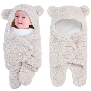 可爱的新生婴儿男孩女孩毛毯毛绒襁褓毛毯棕色婴儿睡袋