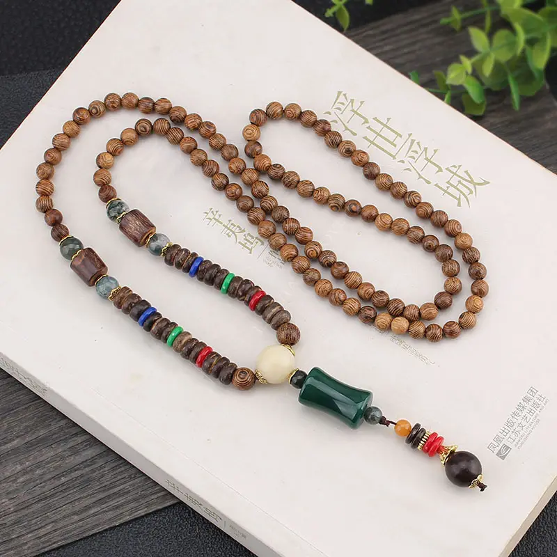 Collier bouddhiste en perles de bois, fait à la main, pendentif et ethnique, Long bijou de déclaration, cadeau porte-bonheur pour femmes, nouvelle collection