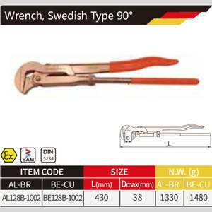 Llave Inglesa <span class=keywords><strong>de</strong></span> 90 Grados Tipo Sueco <span class=keywords><strong>de</strong></span> Bronce <span class=keywords><strong>de</strong></span> Aluminio y Cobre Berilio Antichispas Estándar DIN WEDO - Product Image 3