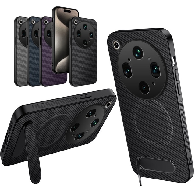 Magnetic Matte Carbon Fiber Texture Leather Back Case & Stand for Oppo Find X9 Ultra 5G Wireless Charging Cover