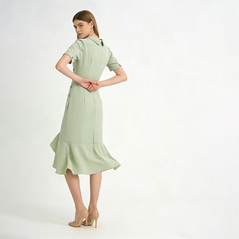 Womens Mint Green Double-Breasted Midi Dress
