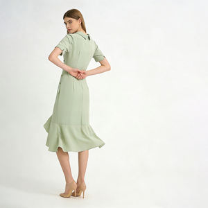 <span class=keywords><strong>Abito</strong></span> Midi <span class=keywords><strong>Verde</strong></span> Menta Doppiopetto da Donna |   <span class=keywords><strong>Abito</strong></span> da ufficio casual con volant e maniche corte (tessuto/colore personalizzabile) - Product Image 4