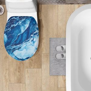 Couverture de siège de toilette en peluche marbre bleu sur le thème de l'océan couvercle anti-poussière en plastique portable pour la décoration intérieure de la maison en stock - Product Image 4