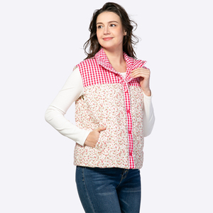 Chaleco Acolchado de Invierno para Mujer, con Cuello Alto, Diseño a Cuadros y Parches Florales, Sin Mangas, Fabricante - Product Image 3
