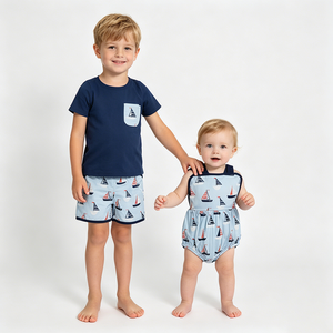 En stock : Vêtements d'été pour garçons style voilier, vente en gros, haute qualité, pour frères, vêtements pour tout-petits, boutique, prix d'usine pour enfants - Product Image 1