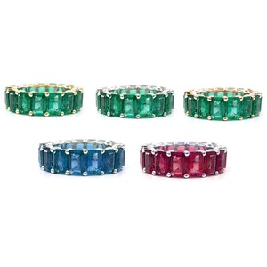 Bijoux fins, design vintage, haute qualité, or blanc massif 18 carats, diamant véritable, pierre précieuse émeraude, alliance éternelle complète, unisexe - Product Image 4