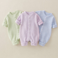 Combinaison en tricot pour bébé unisexe, tricot gaufré, fermeture à pression sur le devant, manches longues, combinaison une pièce en coton pour bébé, garçons et filles