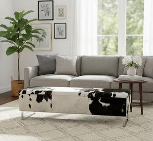 Banco Acolchado de Lino Negro Elegante, Taburete Otomano para el Hogar con Patas de Metal, Diseño Modernista Ergonómico para Apartamento o Escuela - Product Image 2