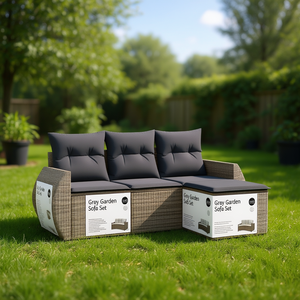 Grey Garden <b>Sofa</b> <b>Set</b> Outdoor Rattan Cushioned Waterproof Contemporary Design - Product Image 2