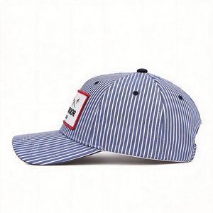 Casquette de baseball en seersucker rayé avec patch tissé personnalisé, chapeau d'extérieur unisexe réglable à fermeture snapback, casquette de sport - Product Image 6