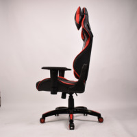 Chaise de jeu ergonomique pivotante en cuir noir et rouge style course avec coussins en mousse, inclinable pour ordinateur et e-sport