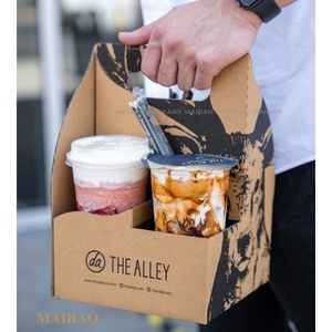 Portavasos de papel Bandeja de papel con asa para bebidas para llevar para cafetería Logotipo personalizado Portavasos de papel para bebidas calientes - Product Image 5