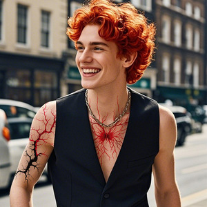 Tatouage à motif rouge foncé, imperméable, de haute qualité, à thème éclair, design sexy de cicatrice/plaie au poignet, parfait pour Instagram. - Product Image 1